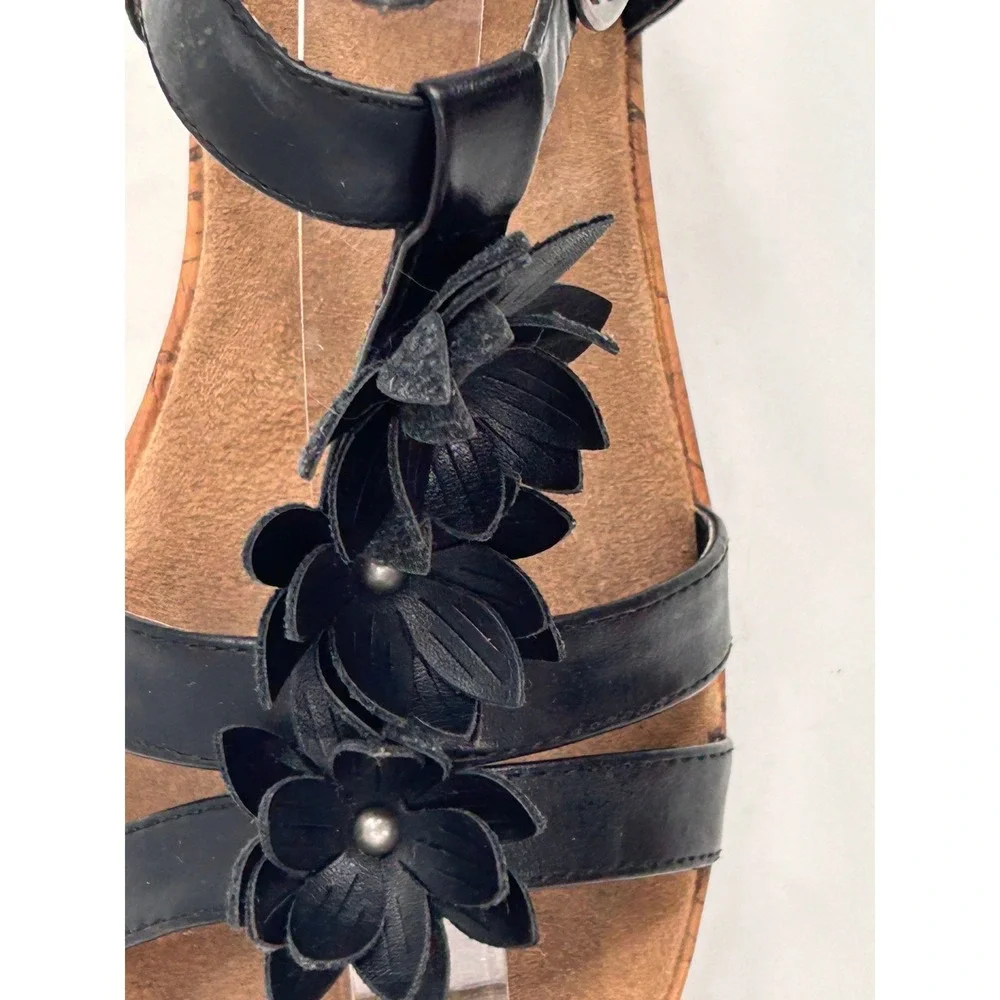 Wear‎ Ever Black Floral Wedge Sandals Womens Size 9 Cork Platform Comfort